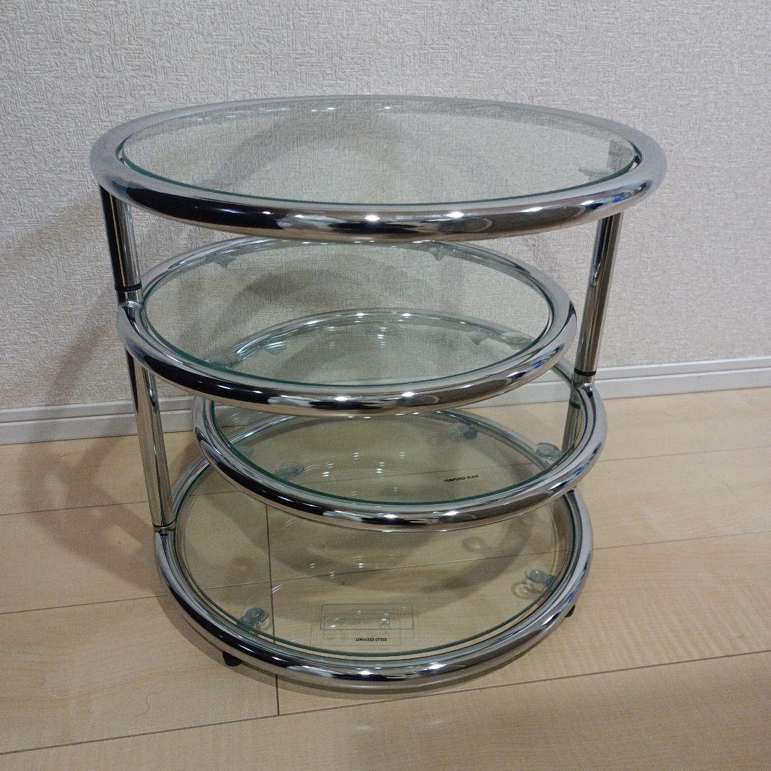 ミッドセンチュリー ラウンドテーブル 4段 丸型 北欧 ビンテージ 強化