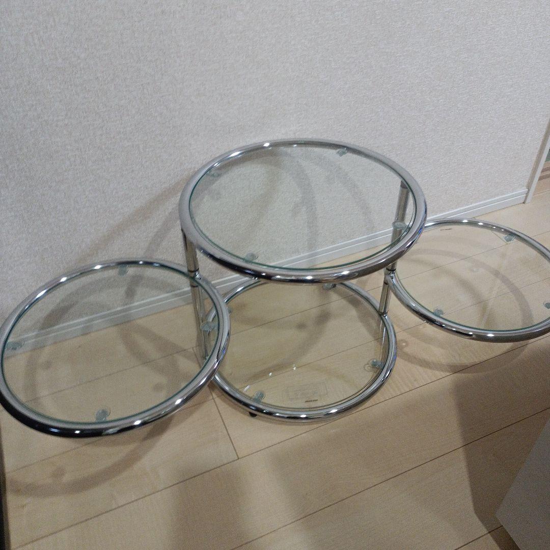 ミッドセンチュリー ラウンドテーブル 4段 丸型 北欧 ビンテージ 強化