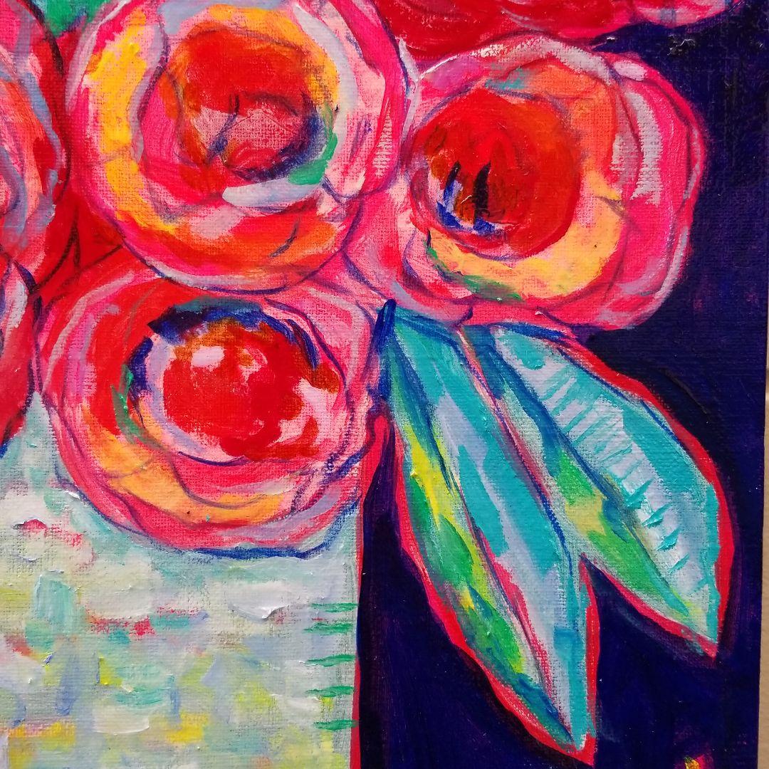 キャンバス油絵 くまちゃん様専用 まるまるとした大きいお花