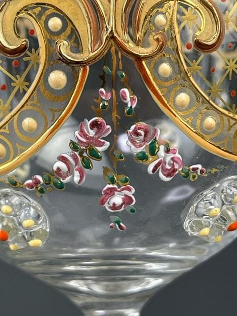 希少】モーゼル エナメル盛 金彩 ワイングラス 金盛り エナメル彩 フランス