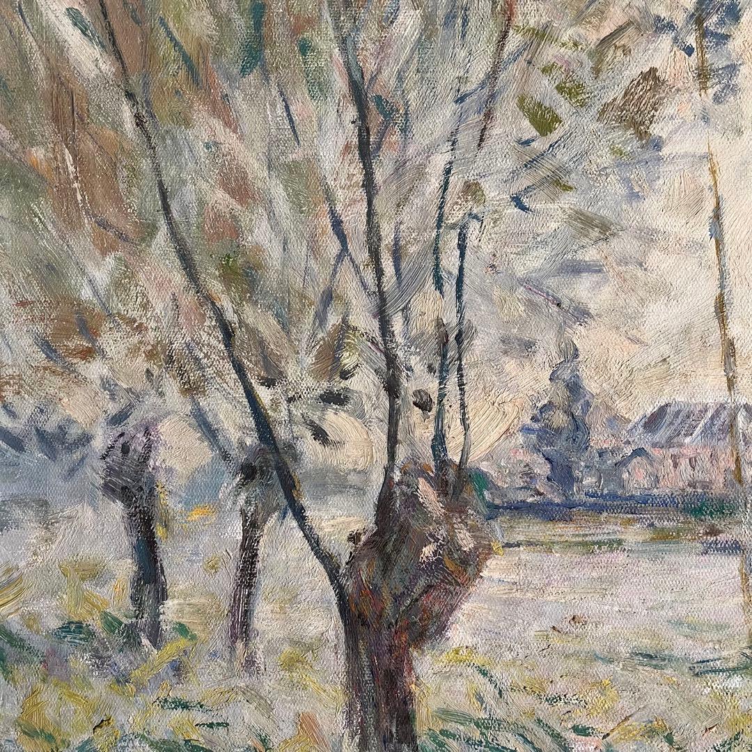 ★秀作★ 手書き油絵 クロード・モネ 柳の下に座る女（大）額付き 絵画