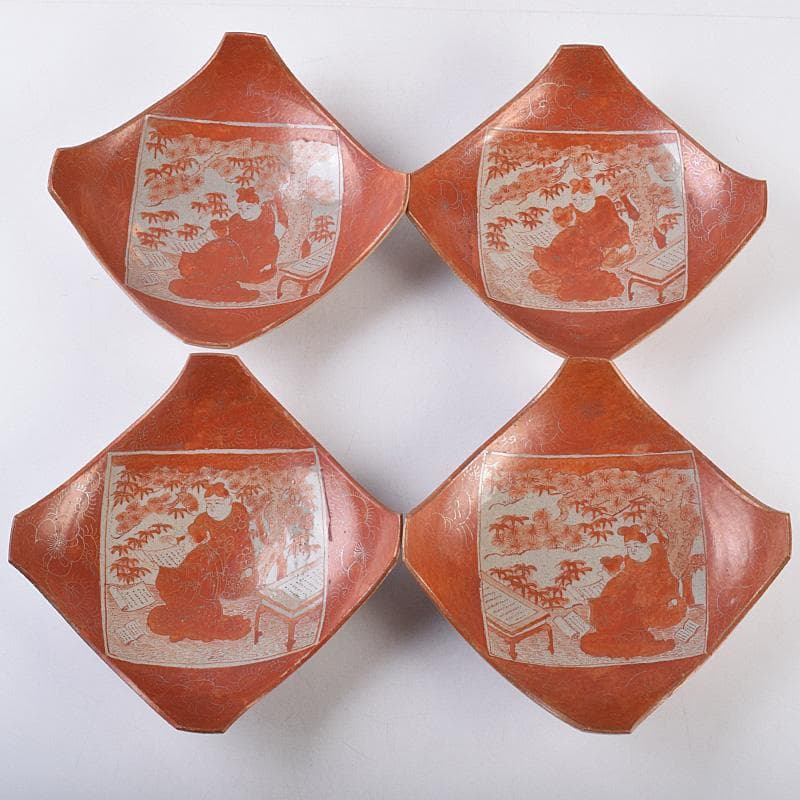 masa様専用 古九谷赤絵銀彩 人物文皿 二種 十客 時代箱付 F R9004B