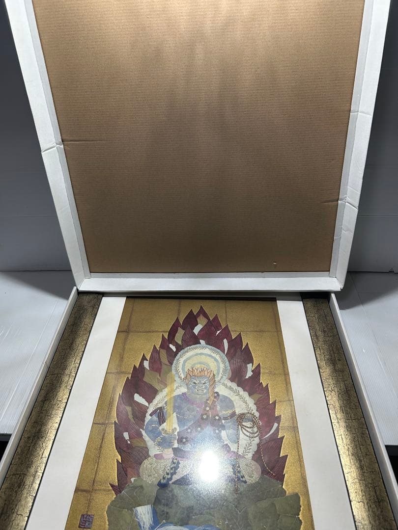 不動明王 額装 和紙ちぎり絵風 仏画 インテリア 壁掛け
