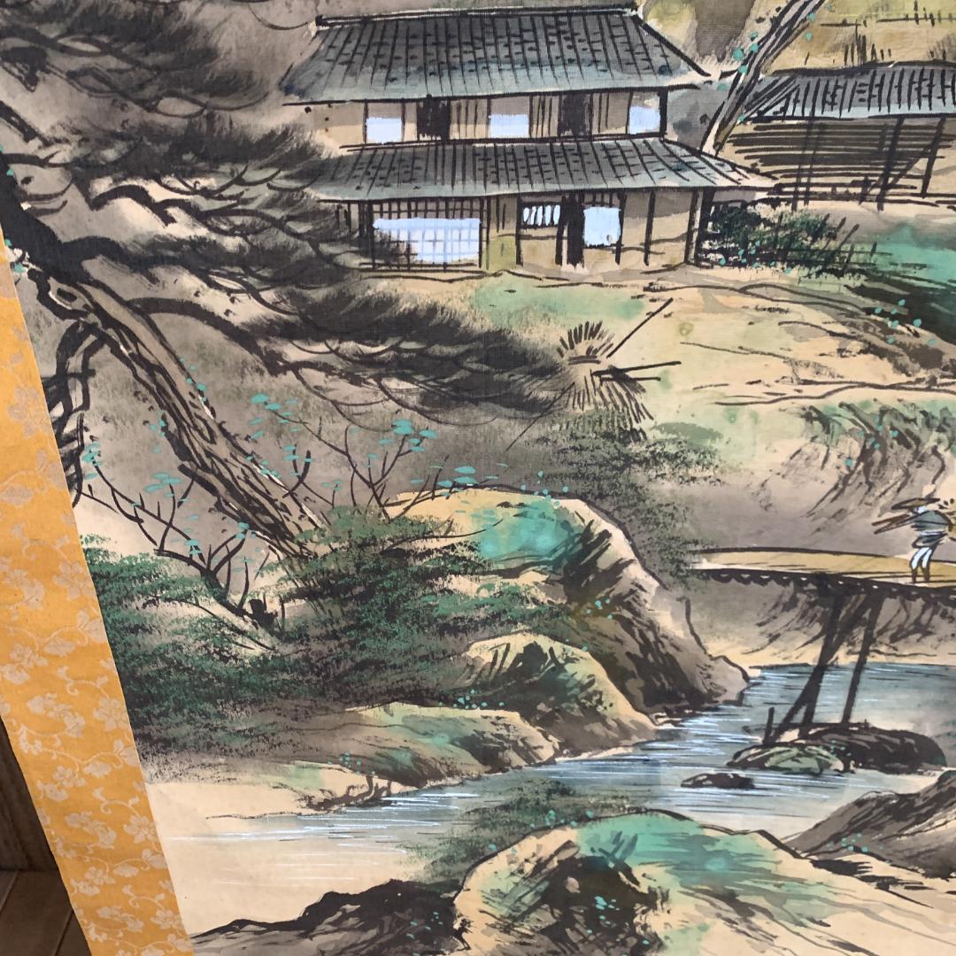 掛け軸 瀧の国　古物　肉筆　絹本
