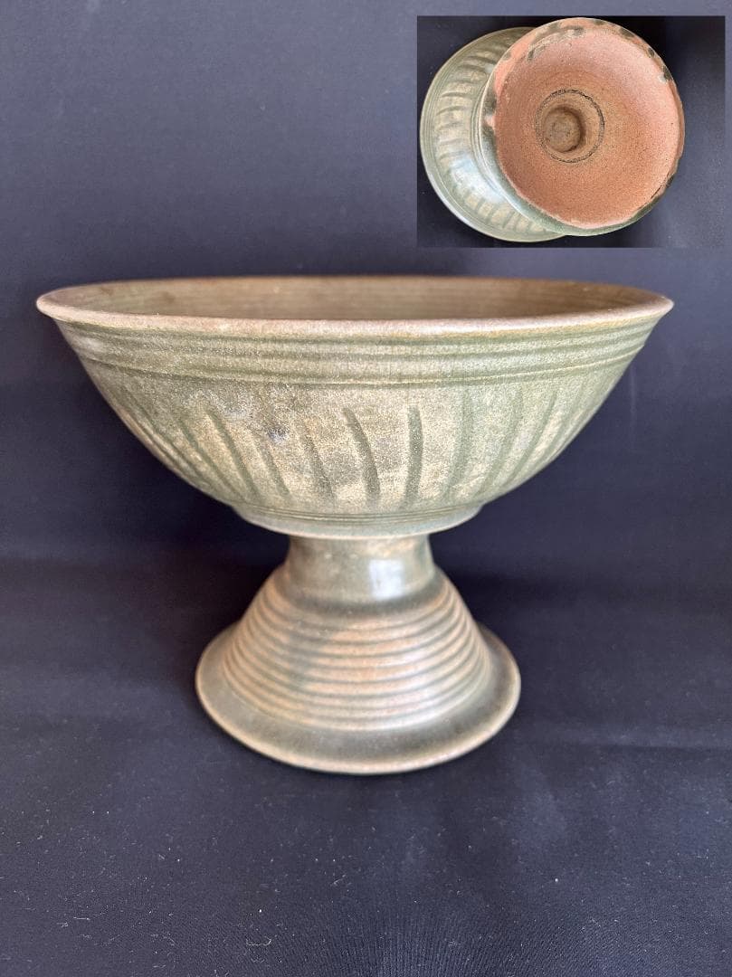海】タイ古陶磁 博物館級青磁鉢 スンコロク 宋胡録 骨董品 時代品