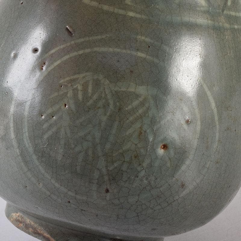 李朝 高麗青磁 象嵌花文 徳利 V R7994