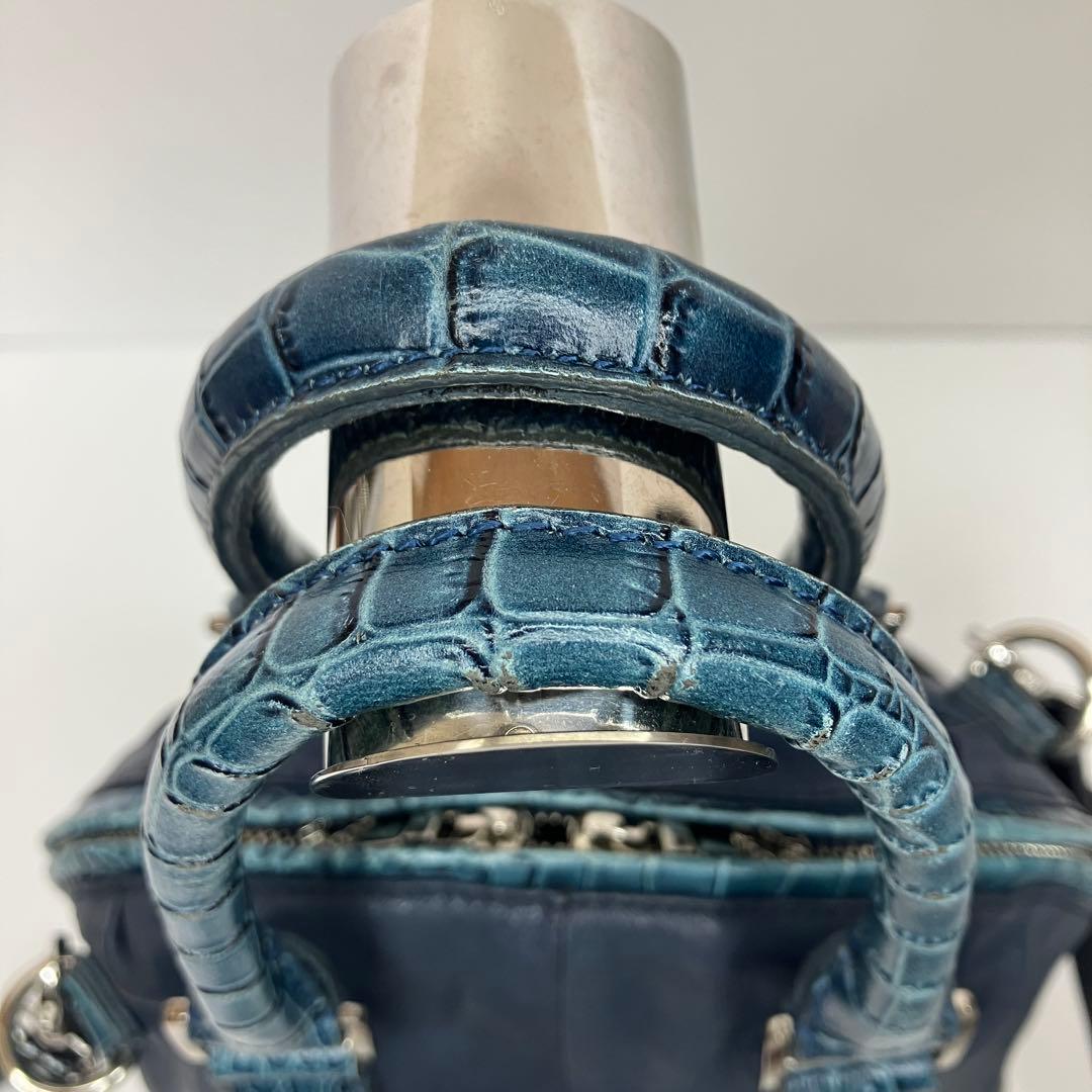 【美品】ムータ 2way ハンド ショルダーバッグ スパンコール 本革 ネイビー