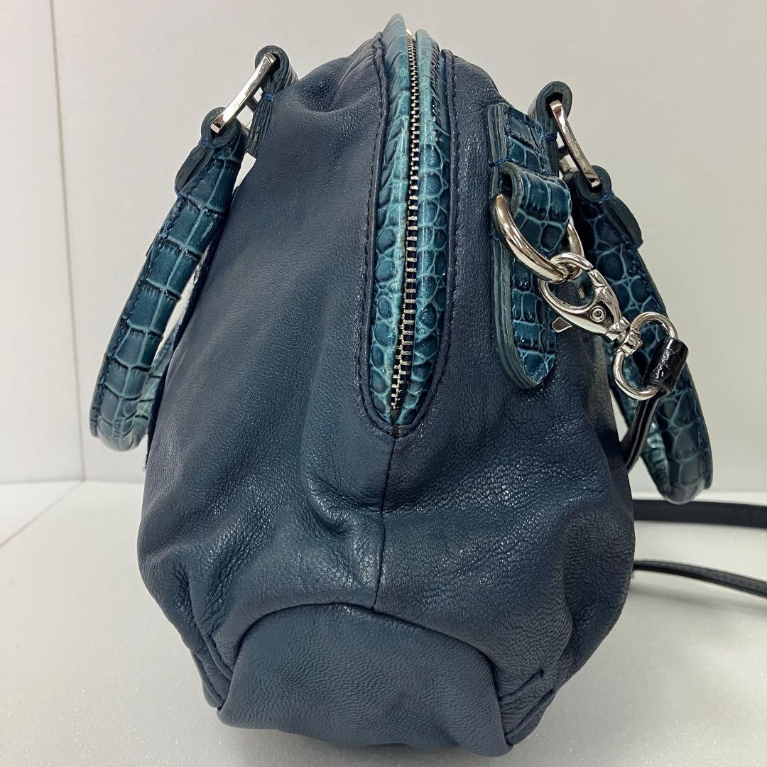 【美品】ムータ 2way ハンド ショルダーバッグ スパンコール 本革 ネイビー