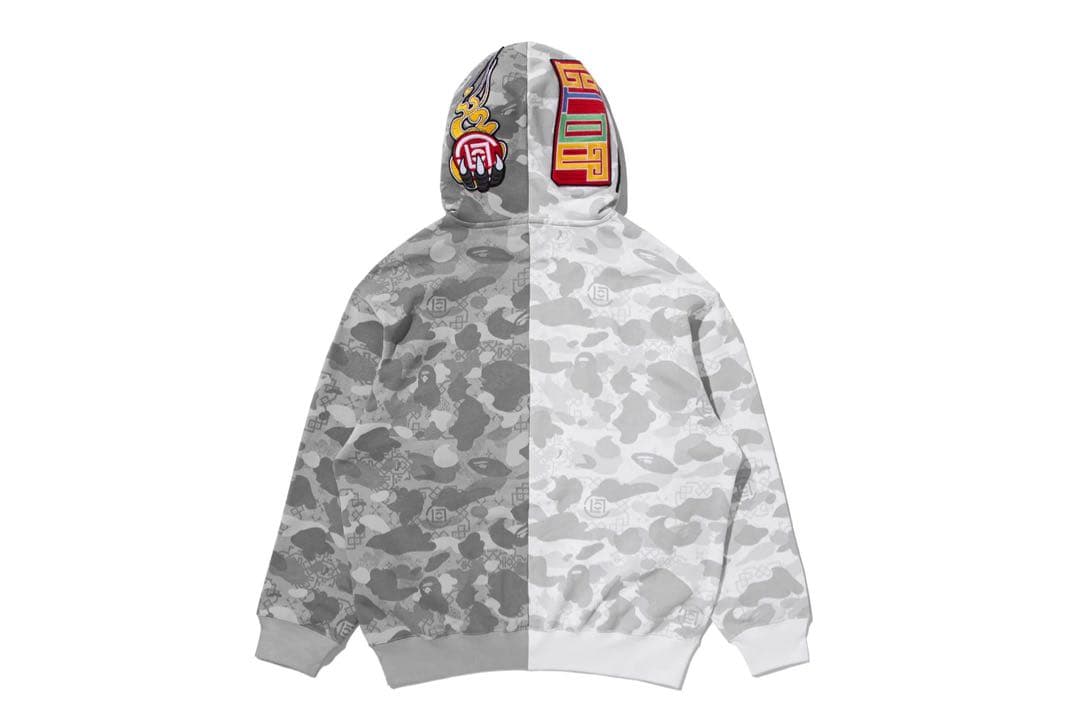 トップス L BAPE X CLOT CAMO SHARK FULL ZIP HOODIE