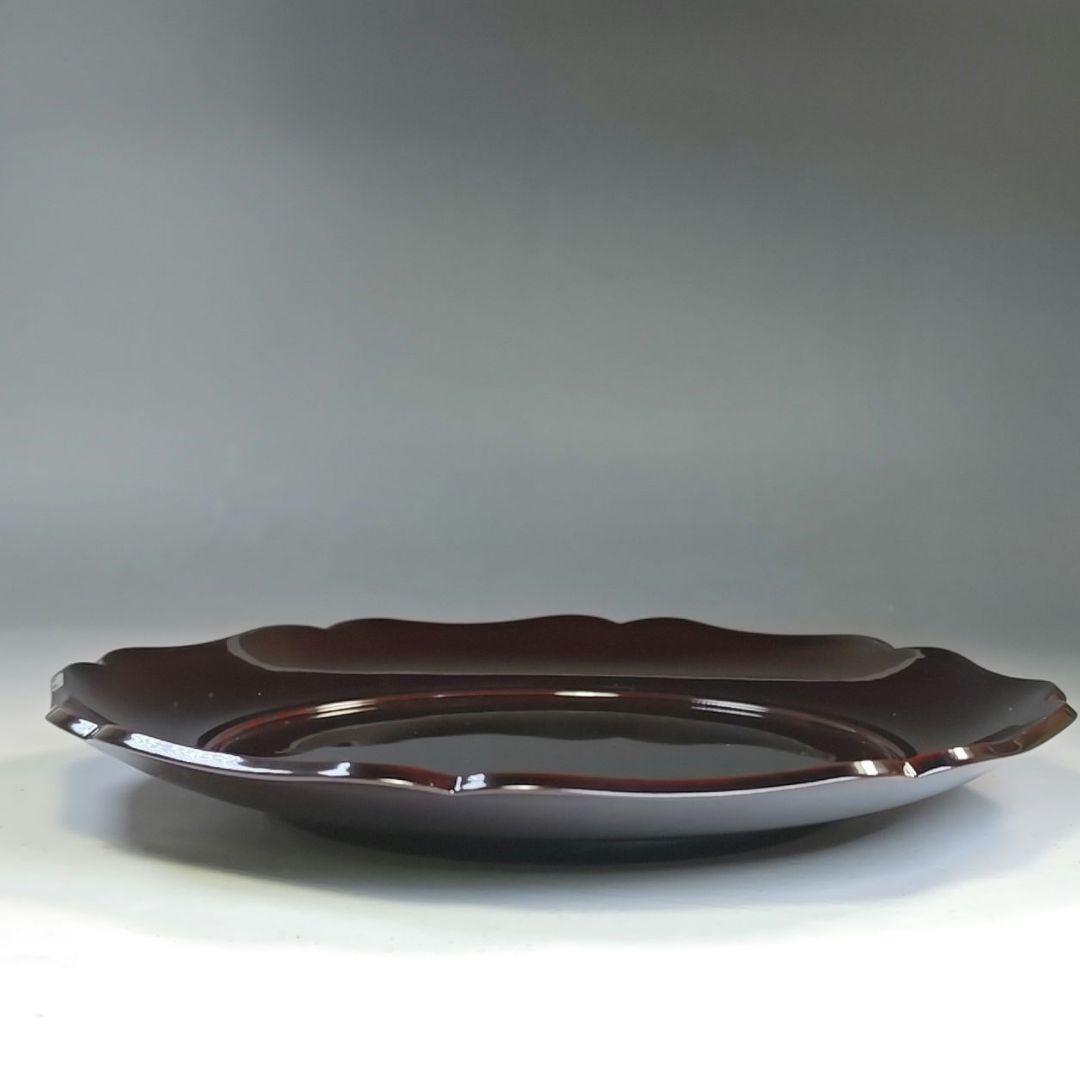 イ849 盆『秀舟作』『輪島塗　輪花形　菓子盆　共箱』茶道具