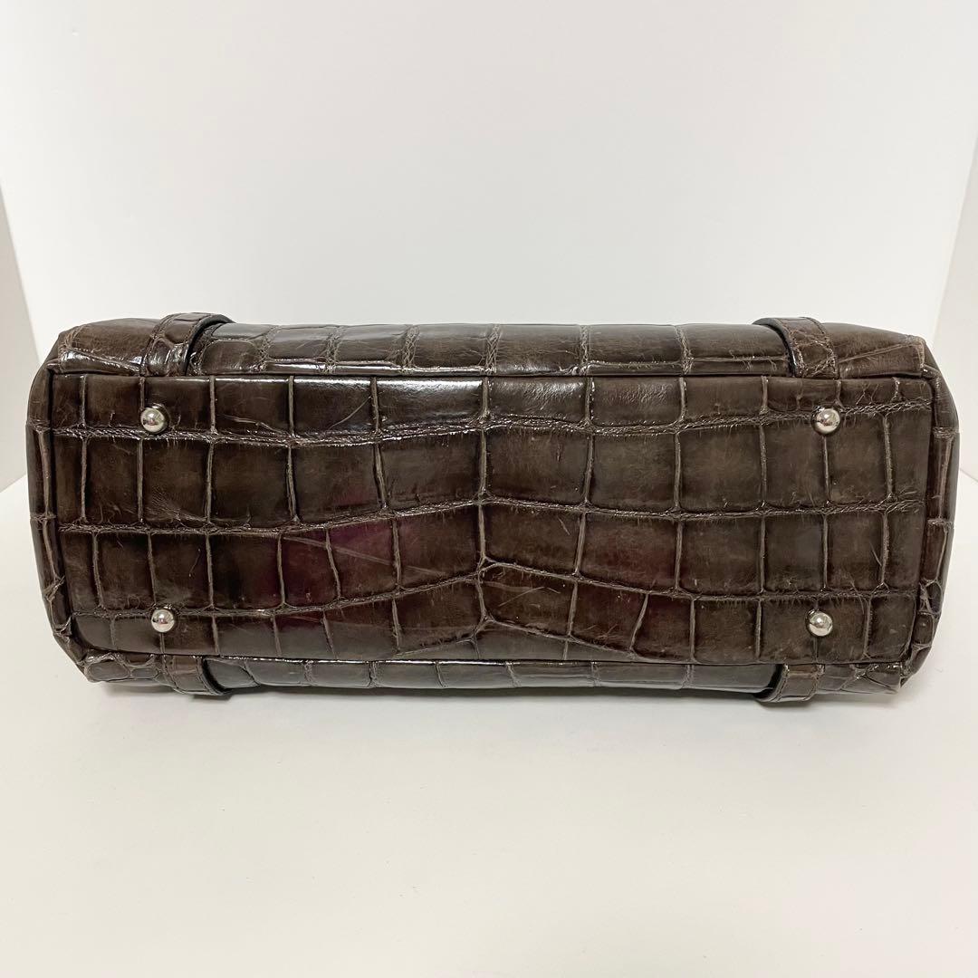JRA認定 クロコダイル レザー ハンドバッグ ブラウン バッグ 本革 クロコ