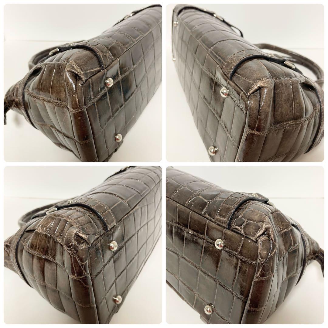 JRA認定 クロコダイル レザー ハンドバッグ ブラウン バッグ 本革 クロコ