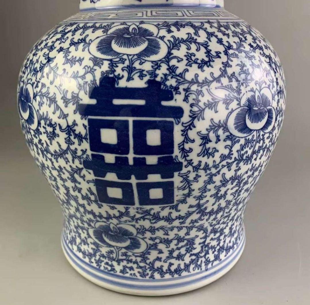 青花龍紋喜珠図将軍缶 風水 置物 景徳鎮 陶磁器 装飾品現代工芸品 美術