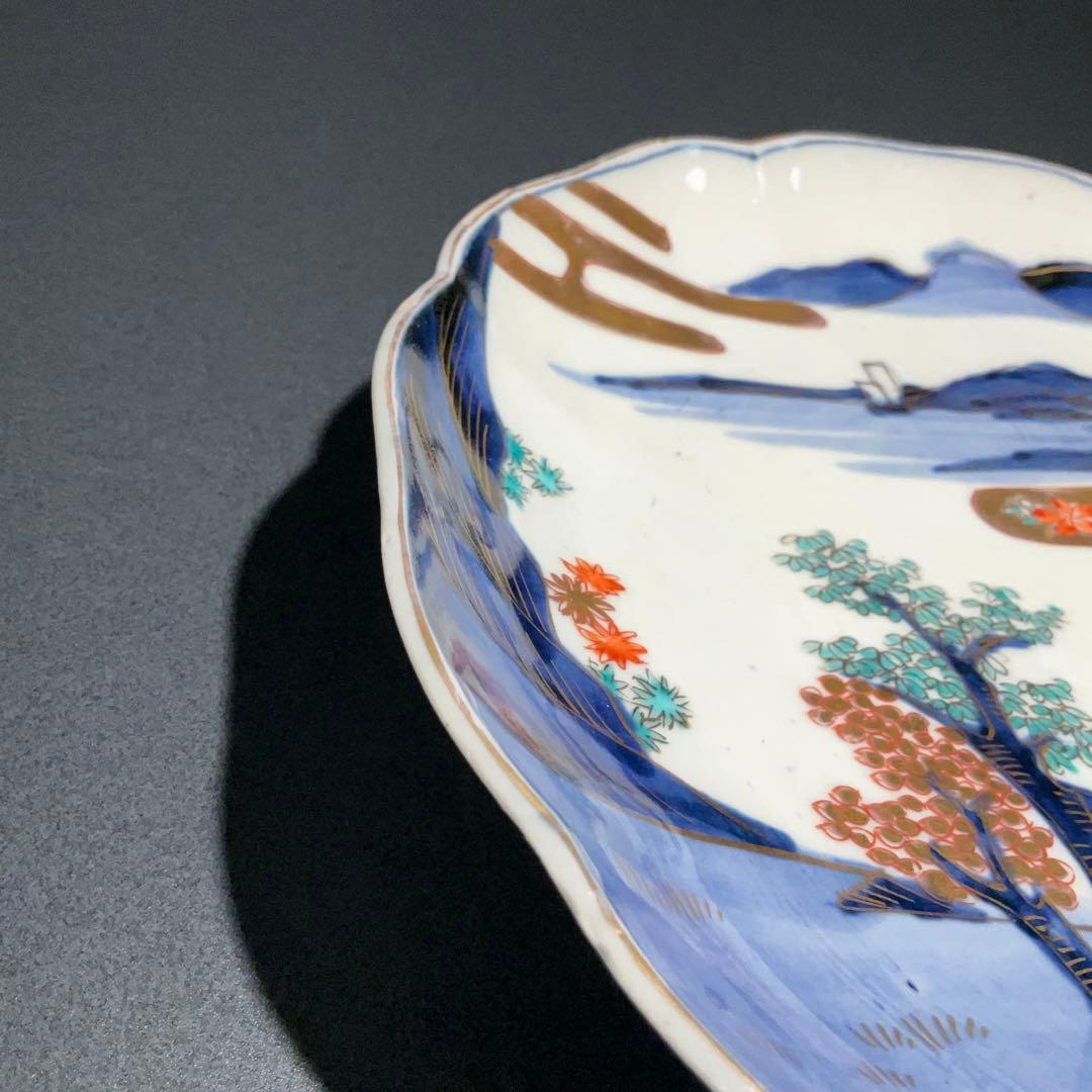 伊万里金襴手山水図八寸皿　Φ24㎝　骨董　古伊万里　江戸幕末　R0918w1ダS