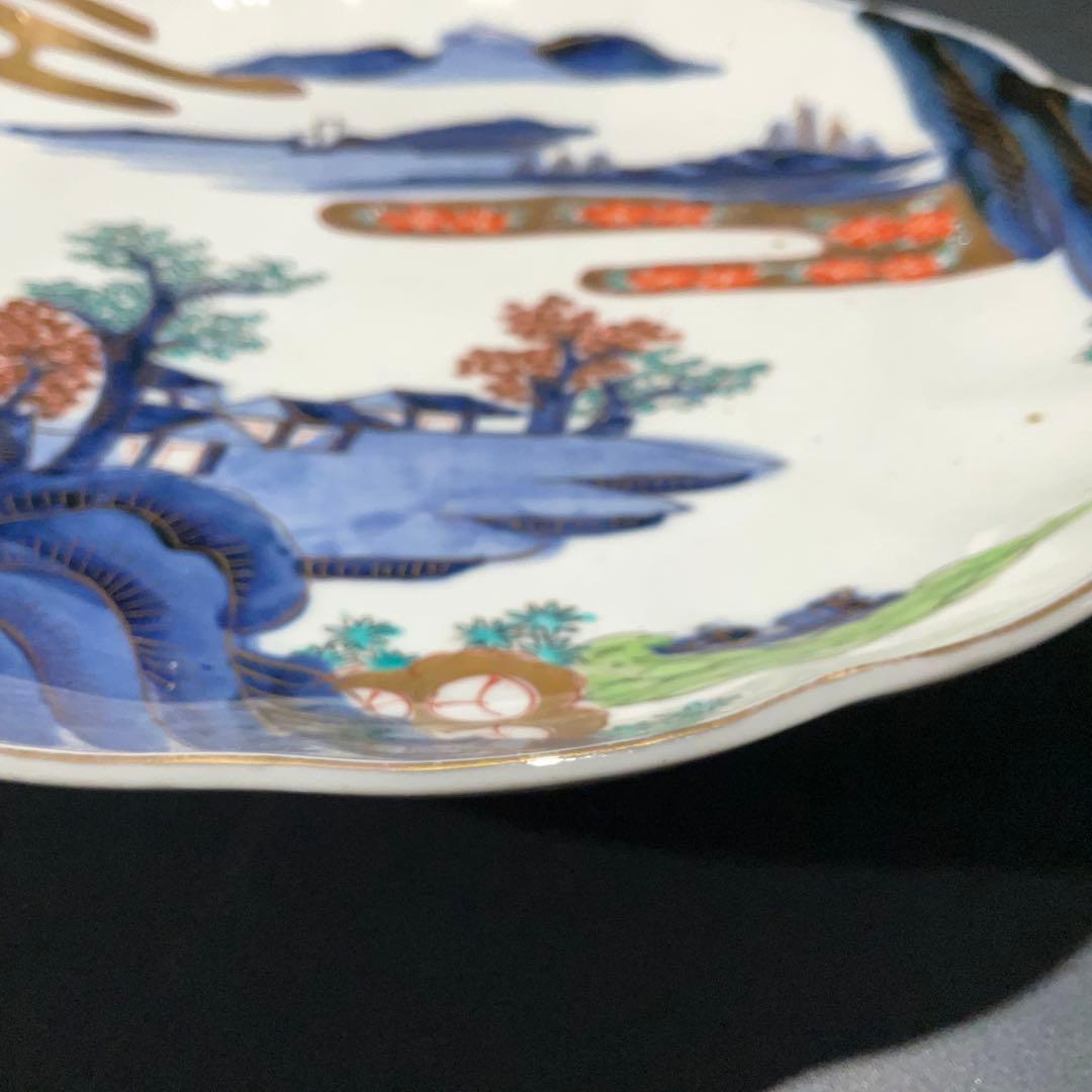 伊万里金襴手山水図八寸皿　Φ24㎝　骨董　古伊万里　江戸幕末　R0918w1ダS