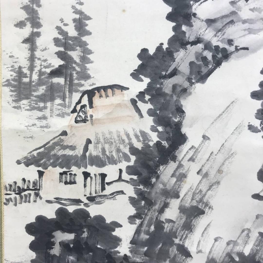 【複製】田中柏陰/湖舟山水画賛/山水図/掛軸☆宝船☆AD-491