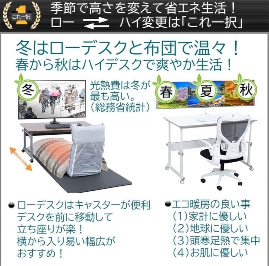 昇降式パソコンデスク　キャスター付き