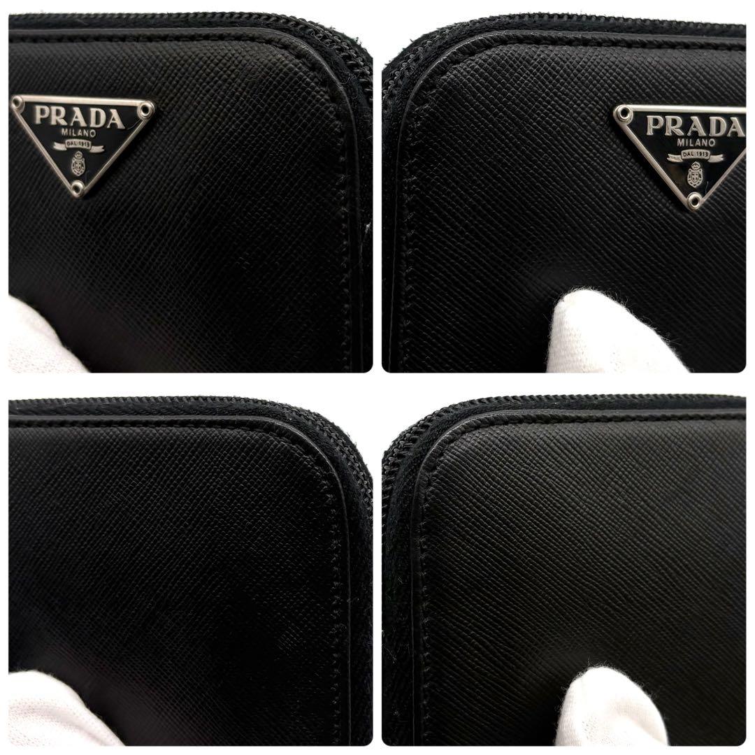 【極美品】プラダ ケース 小銭入れ サフィアーノレザー 三角ロゴ ブラック