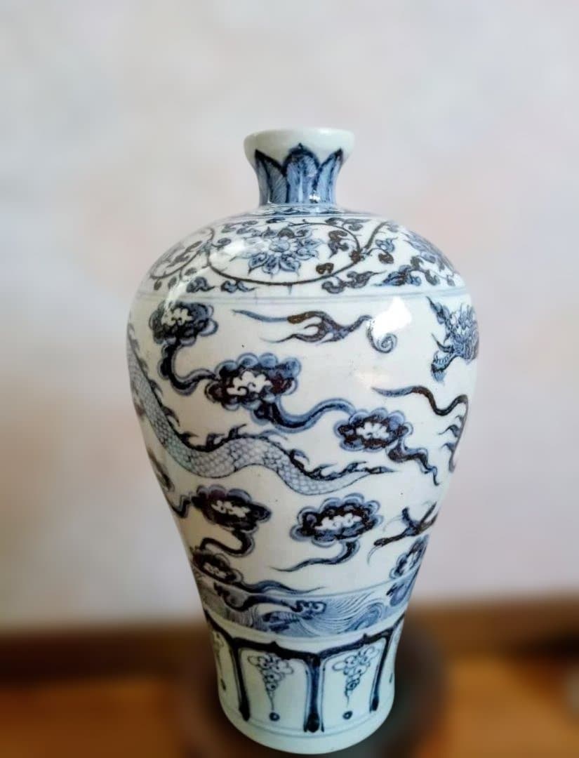 唐物　染付龍文花瓶　明時代　中国　大名品