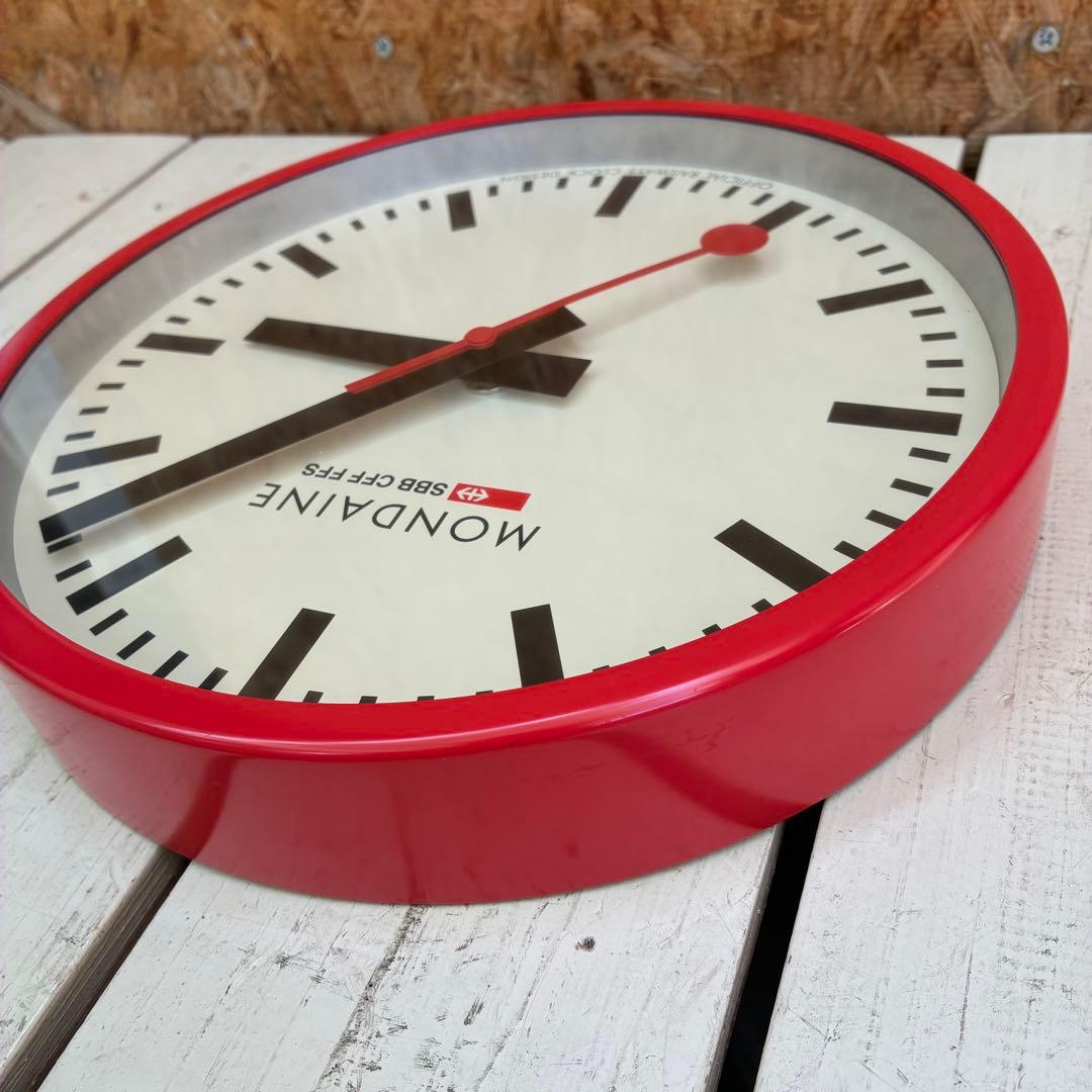 0665 MONDAINE ウオールクロック 25cm レッド　掛時計