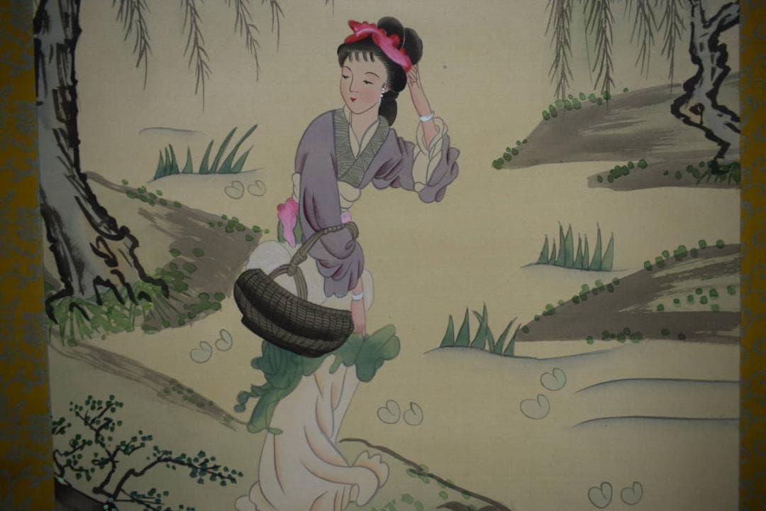 真作/青藤/西施図/美人画/中国古代四大美女/中国画/布袋屋掛軸HJ-771