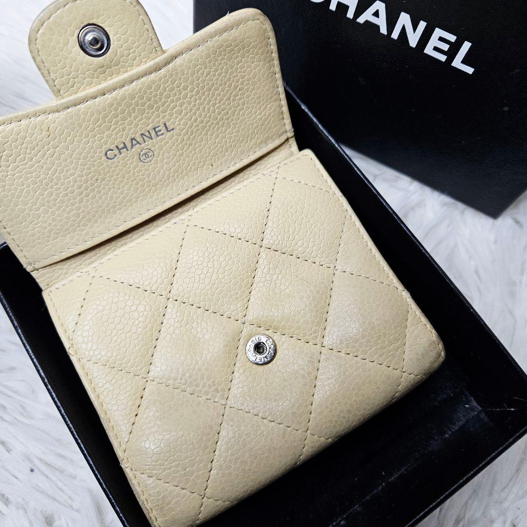 CHANEL マトラッセ 三つ折り財布 キャビアスキン ベージュ 正規品