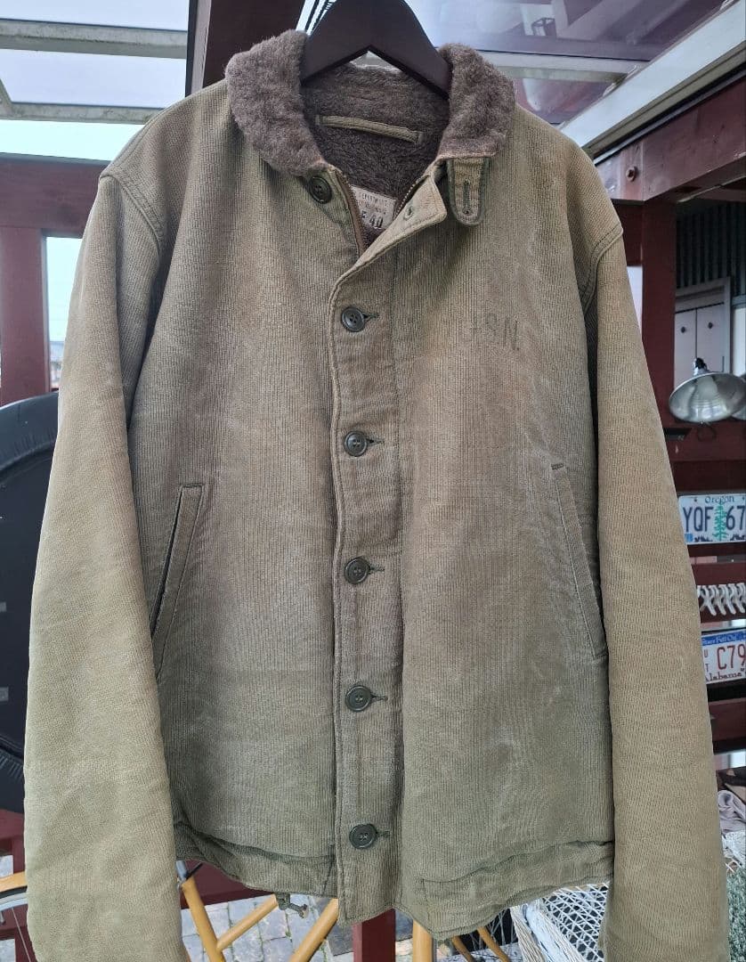 ヴィンテージ　40s 米軍 US NAVY N-1デッキジャケット　太畝ピケ　L