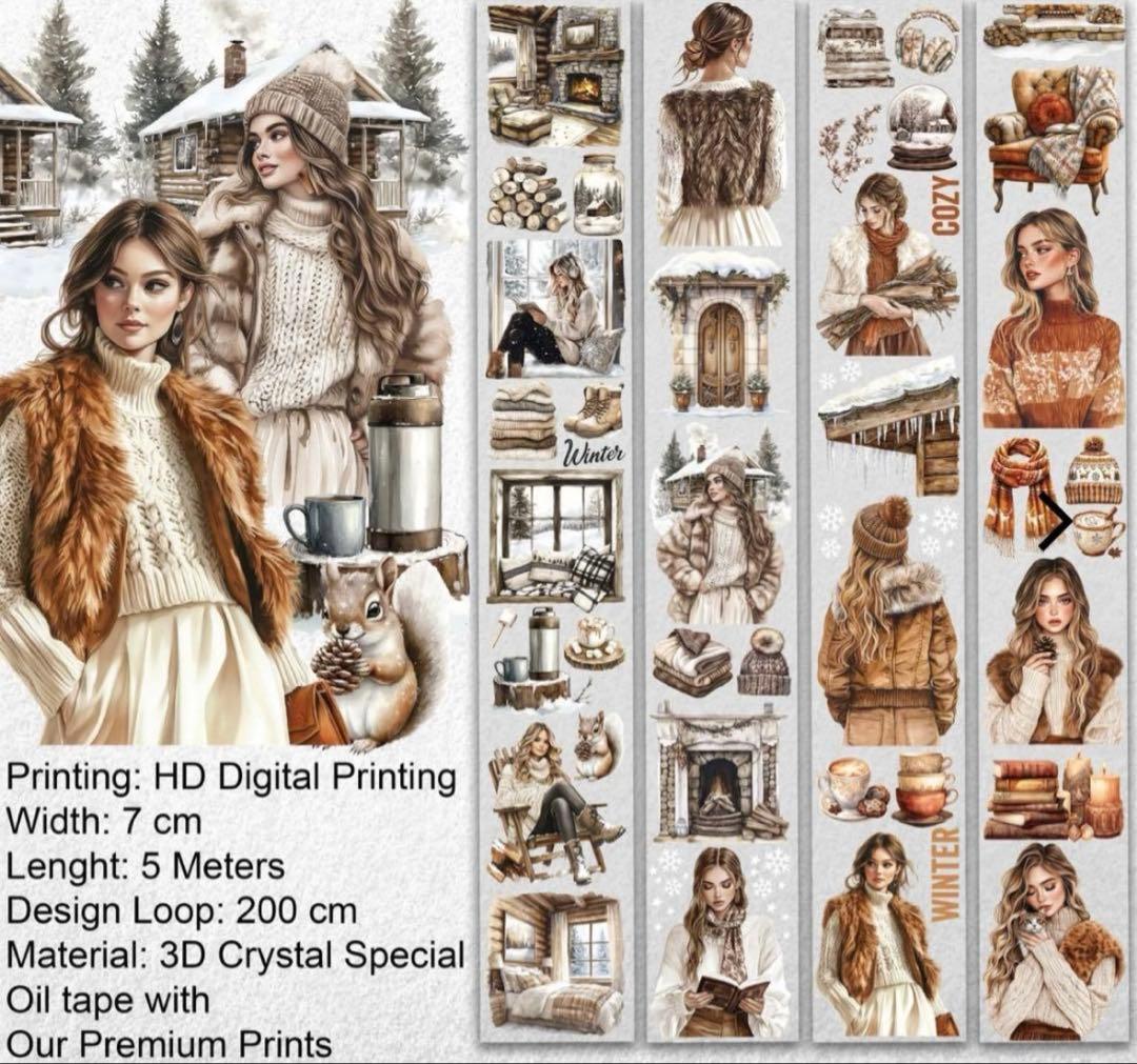 ONWIZE 海外マスキングテープ【 1ループ 】人物 冬 コテージ - メルカリ