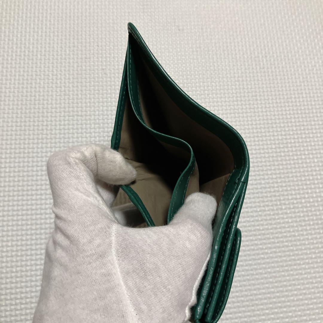 極美品HIROFU ヒロフ　〝H〟ロゴ　レザー二つ折り財布　センプレ　グリーン