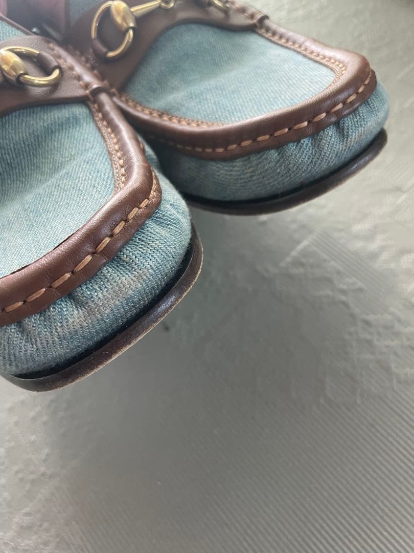 GUCCI グッチデッキシューズ　美品　7サイズ26センチ　ブルー✖️茶色