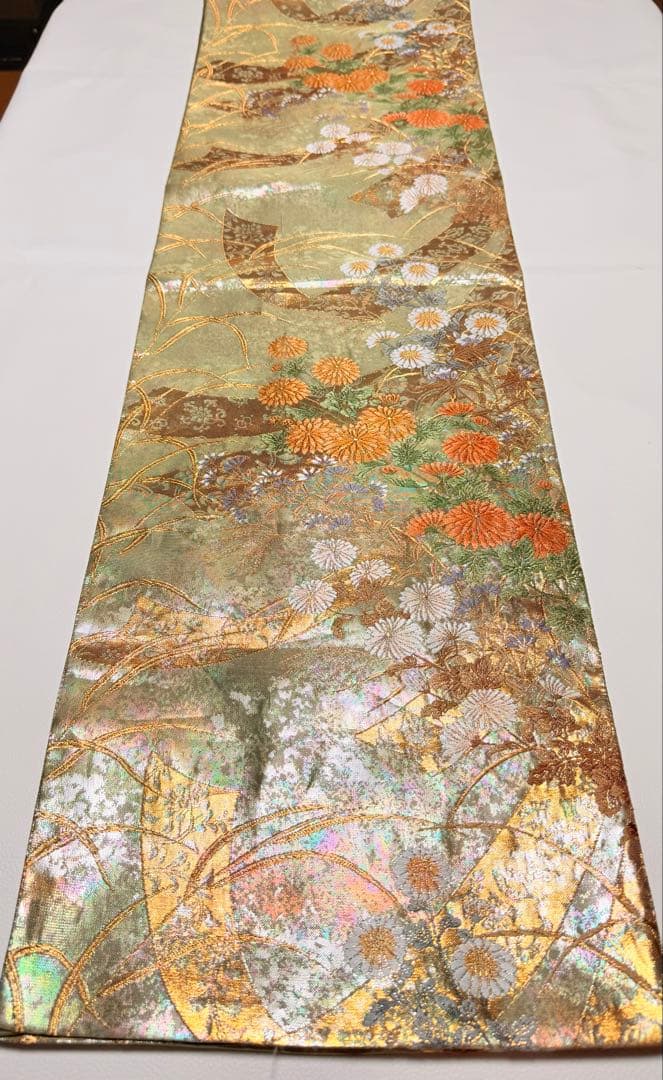 本草木柿渋染 伝統工芸士福本久人 袋帯 六通柄 正絹 花唐草 未使用 イ6371