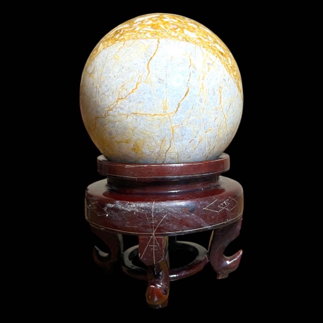 《希有&美石》 天然石 ジャスパー丸玉 木製台座付 パワーストーン
