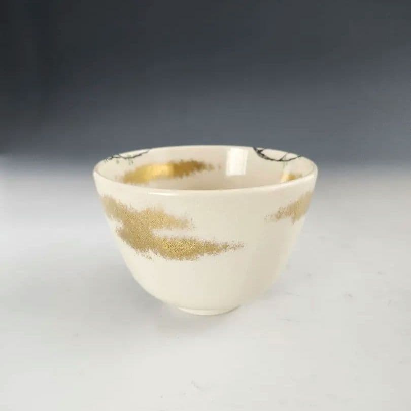 茶碗 抹茶茶碗 阿山作 つばめ 柳 仁清写 柳に燕 京焼 華やか