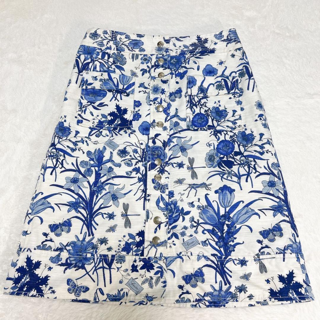 美品 GUCCI グッチ ボタニカル スカート 花柄 フラワー 文字ロゴ