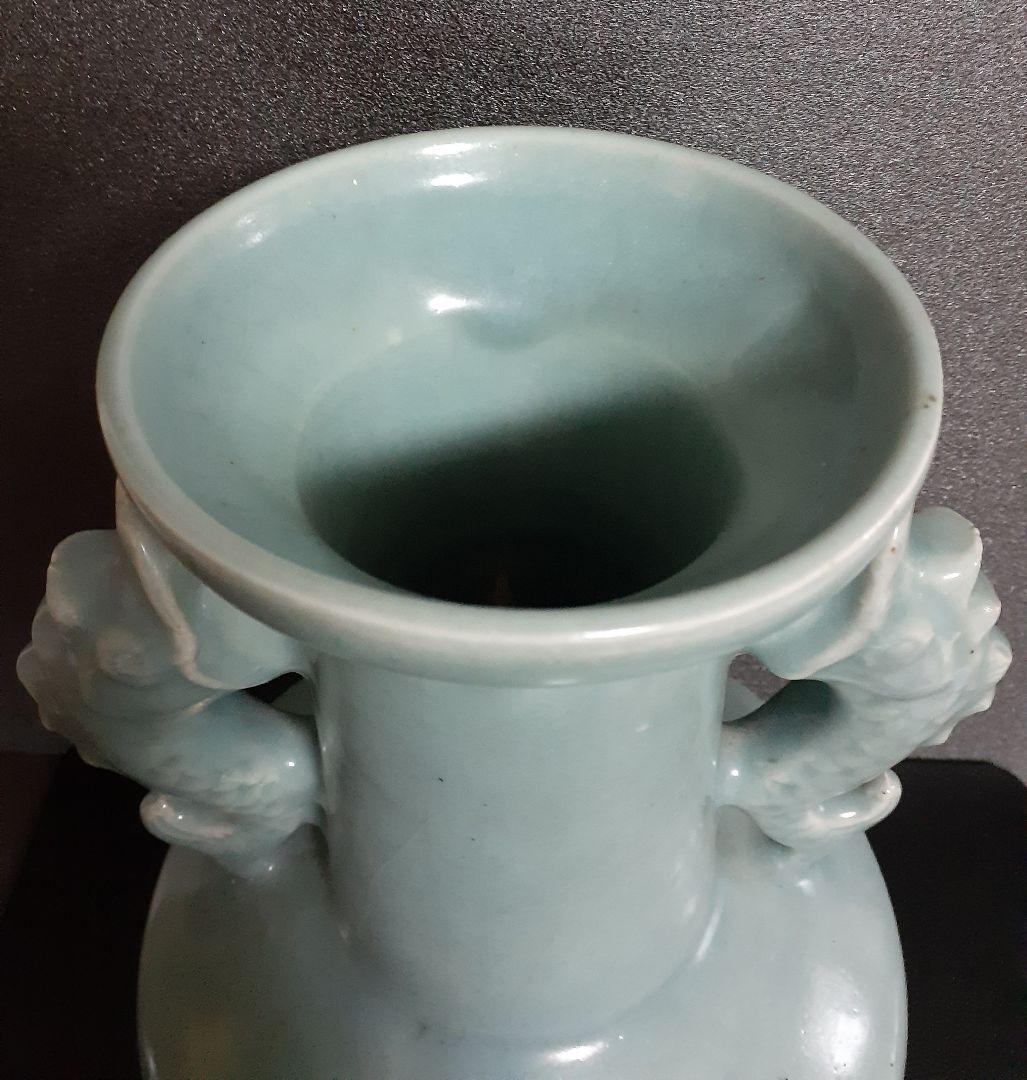 中国古美術 中国古陶磁器 古玩 鈞窯 汝窯 青天釉 双魚耳 大瓶 花入