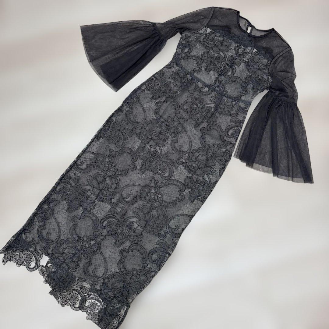 ほぼ新品❤️ Leja 異素材シアー刺繍レース プリーツ Iラインスカート S