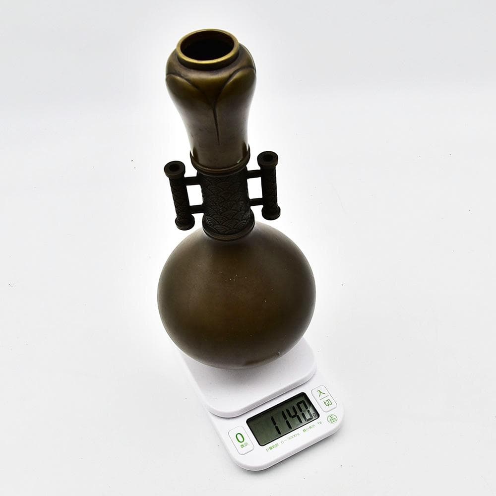 時代 兼著 底款 古銅 花瓶 青海波文様 双耳 高さ30㎝ 重量 約1140ｇ