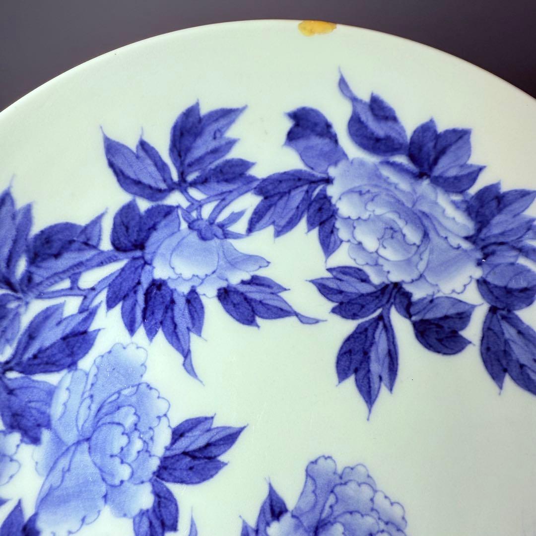 幕末～明治期　古鍋島　染付牡丹蝶図高台皿　古美術　骨董　コレクション