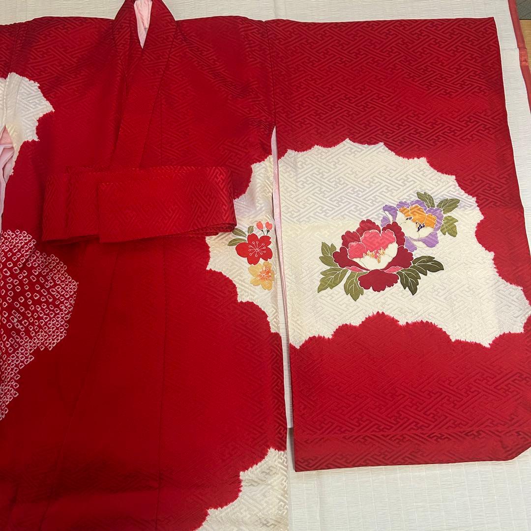 七五三 3歳 フルセット 総絞り 被布 着物 正絹 三歳 草履 巾着 753