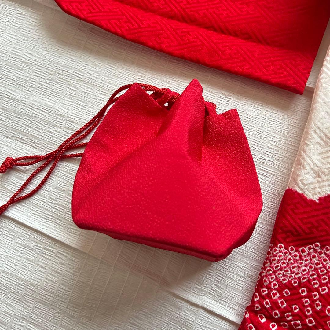 七五三 3歳 フルセット 総絞り 被布 着物 正絹 三歳 草履 巾着 753