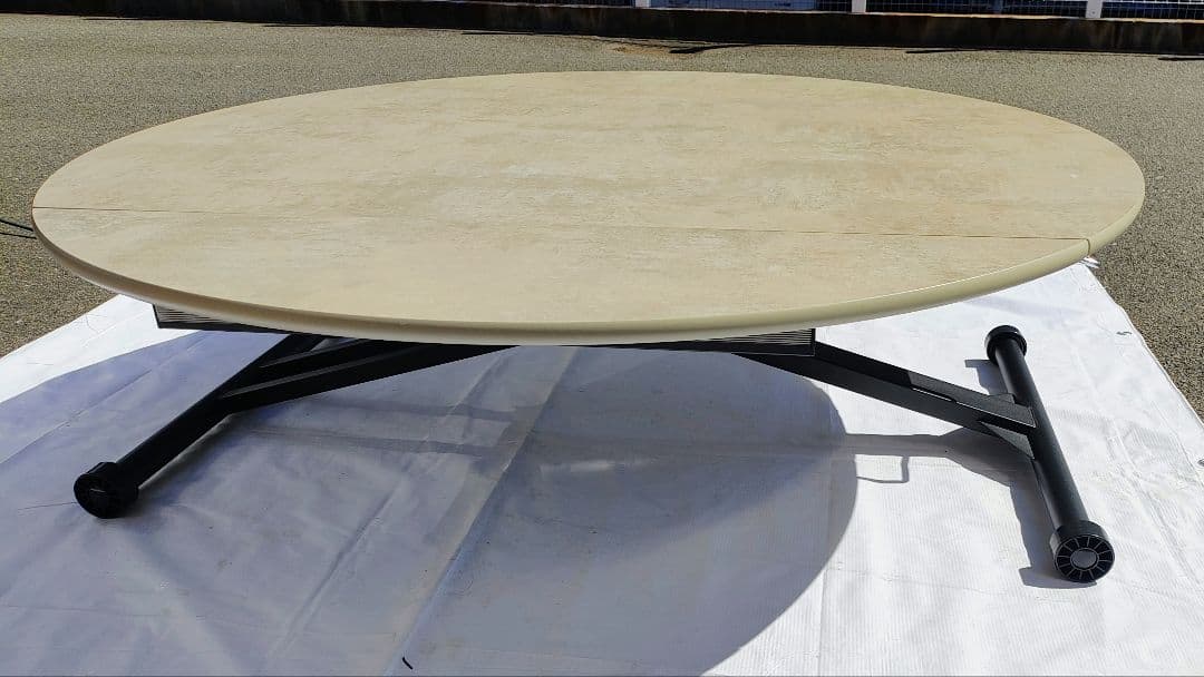 ダイニングテーブル 昇降式 円形 幅120cm グレー×黒