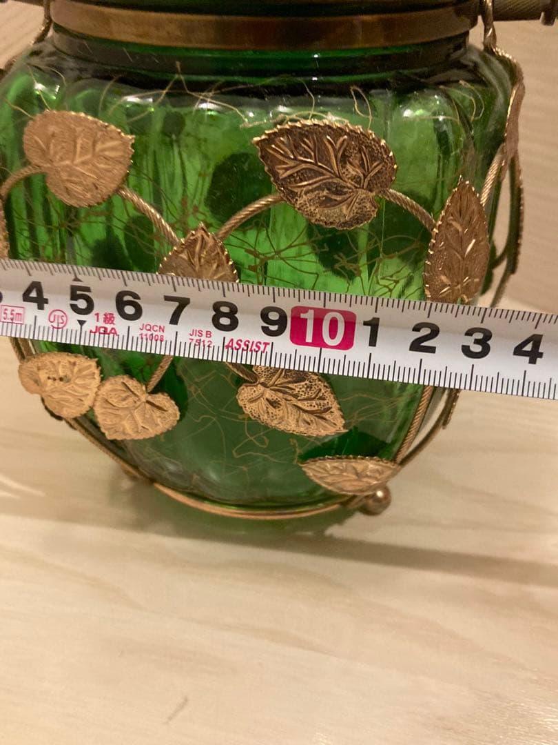 希少 ガラスオルゴール 真鍮キャンディ緑ゴールド ガラスポット