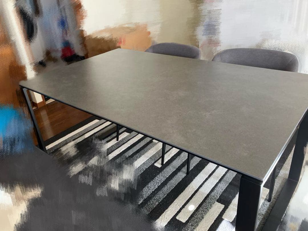 ニトリセラミックダイニングテーブル椅子2脚(DTセーラル150 GY)引取限定