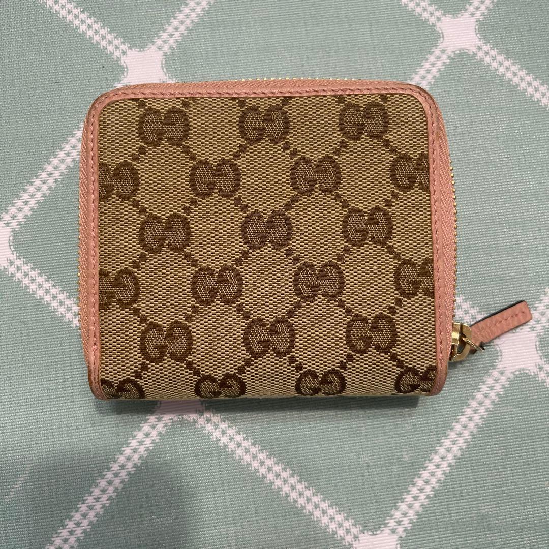 GUCCI GGキャンバス 二つ折り財布 ベージュ/ピンク