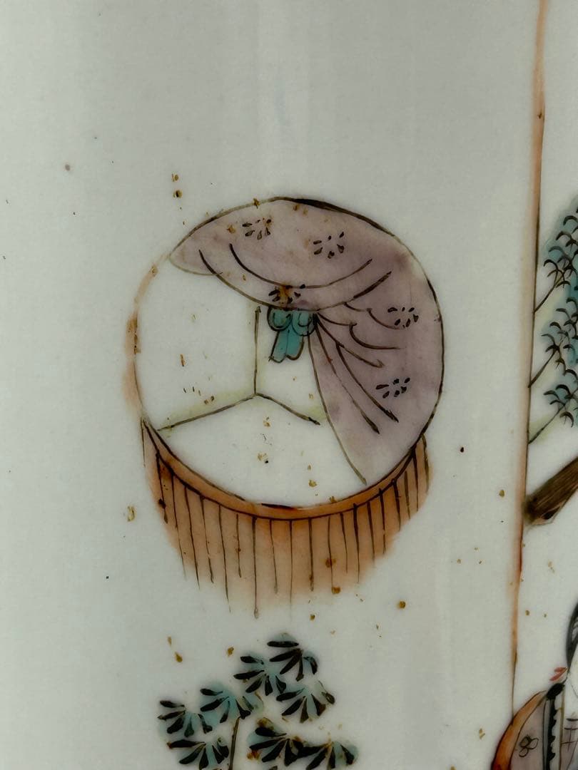 岐No28 中国 清時代 粉彩筆筒② 帽筒 美女図 同治年製 送料込み0503