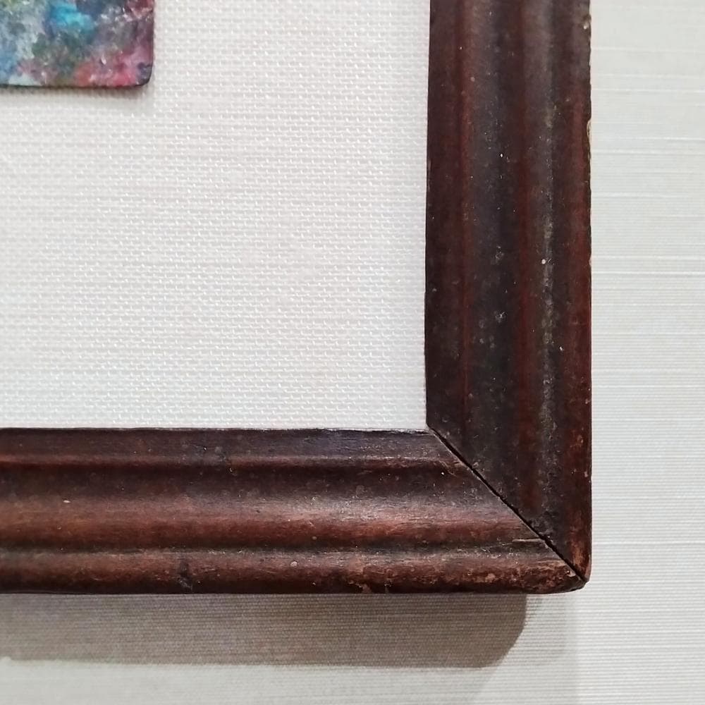 内野隆文抽象絵画バスチケットアンティークペーパーフレーム額縁真作