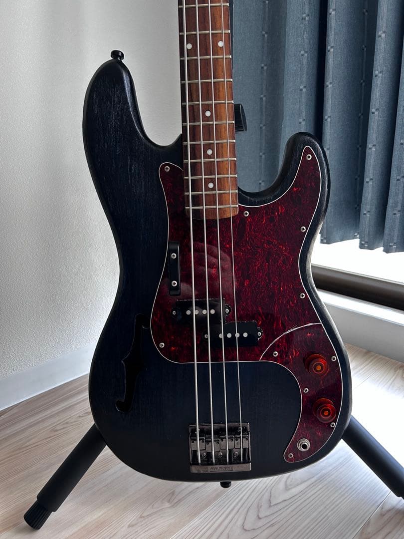 エレキベース 魔改造ベース 4弦 プレベ セミホロウ・藍色塗装・増厚