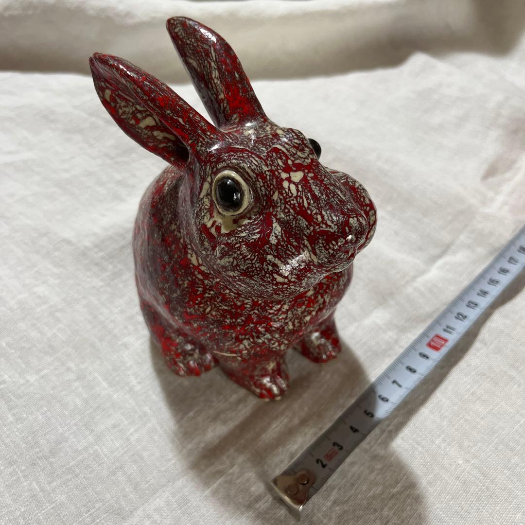 【美品】箕面焼　松田箕山作　干支　十二支　兎　卯　置物