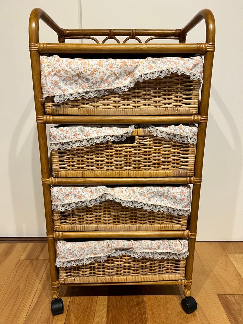 ラタンチェスト 4段 籐家具 ビンテージ 電話台 収納 ラタン タンス 箪笥