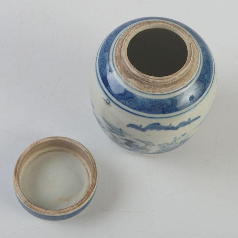 中国 青花 山水花鳥文 蓋壷 Z 8619 中国 青花 山水花鳥文 蓋壷